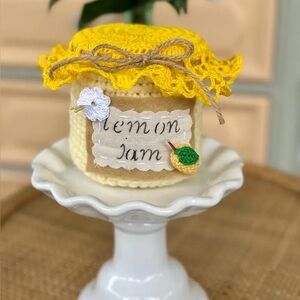 handmade decorative crochet lemon jam jar